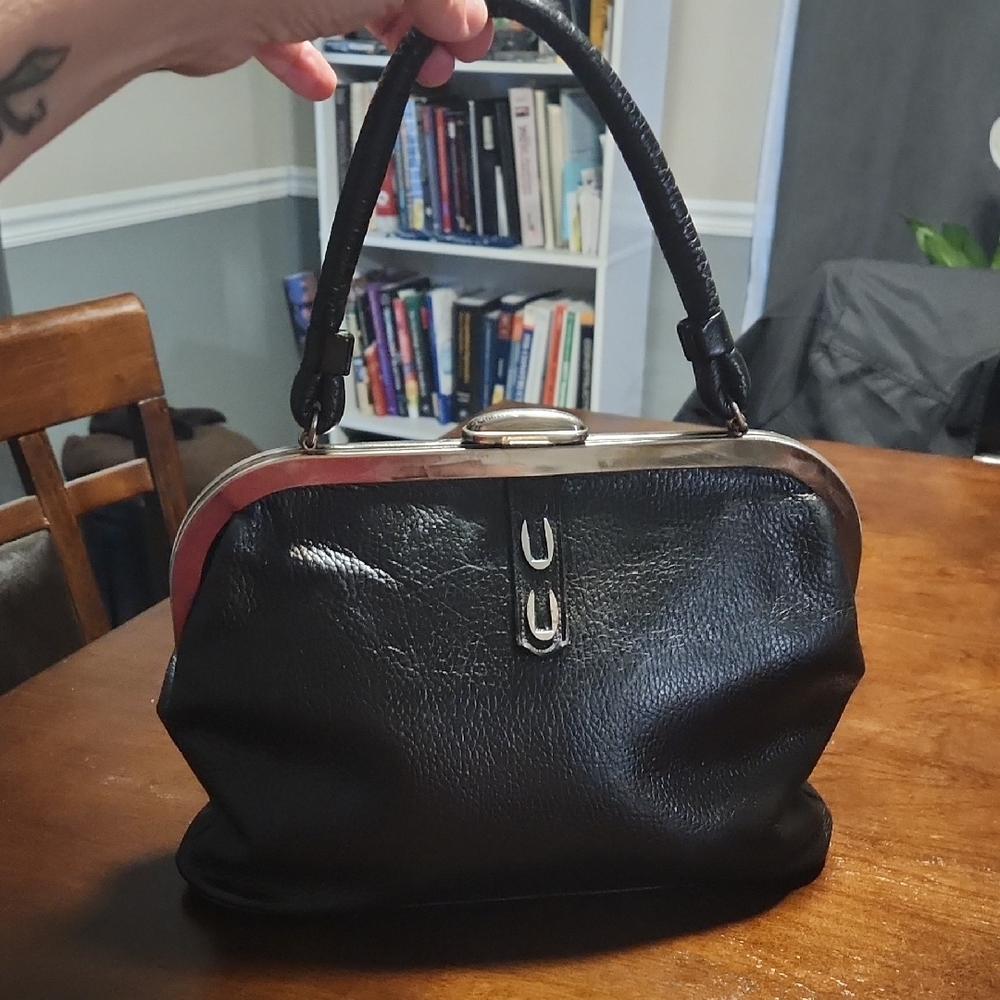 Rare, Vintage Black Leather Handbag
